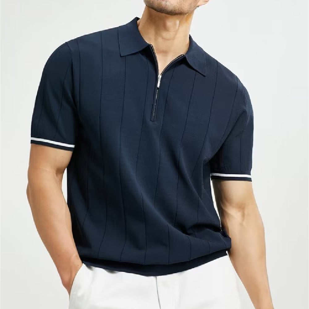 Fashion Short-sleeved Polo Shirt Summer Lapel Zipper T-shirt Tops Mens Clothing - Image 7