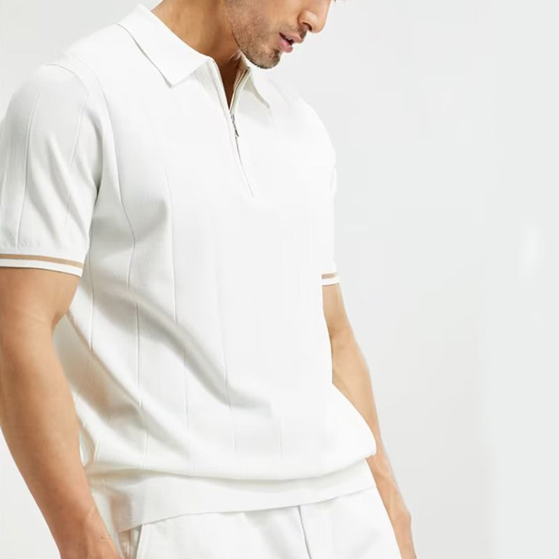 Fashion Short-sleeved Polo Shirt Summer Lapel Zipper T-shirt Tops Mens Clothing - Image 4