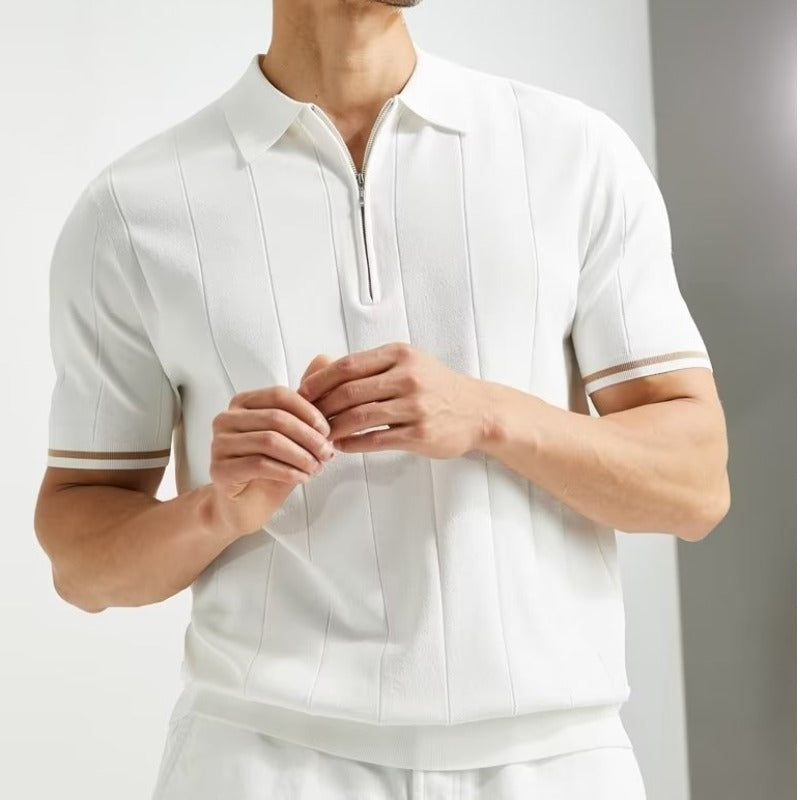 Fashion Short-sleeved Polo Shirt Summer Lapel Zipper T-shirt Tops Mens Clothing - Image 6