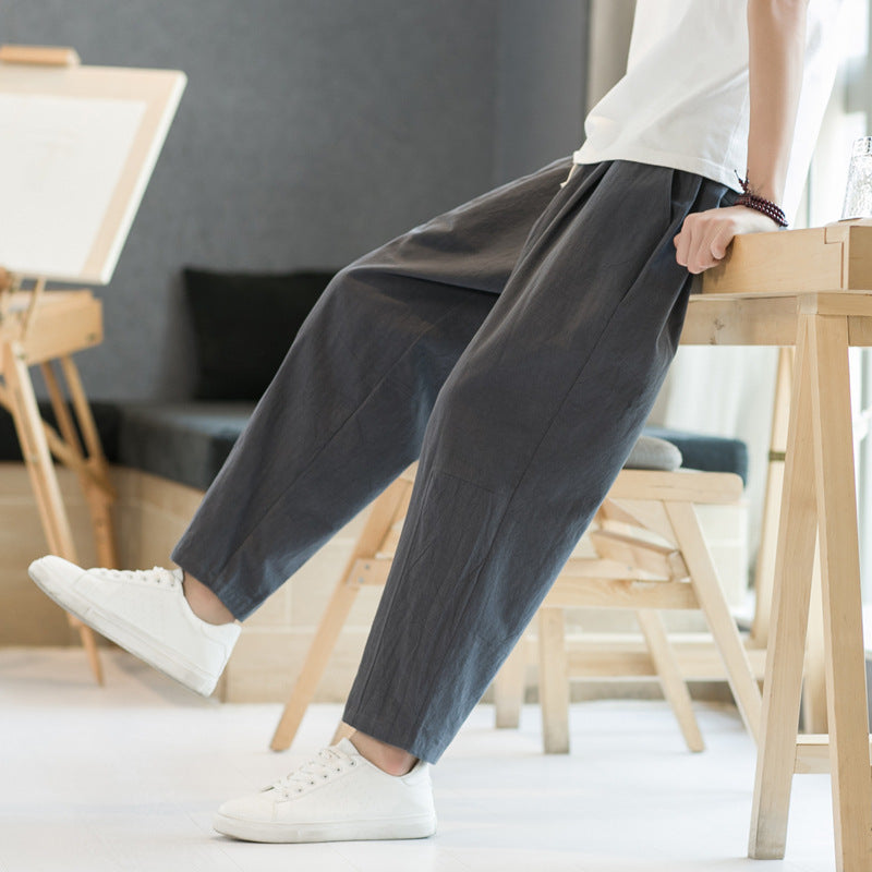 Mens Cotton-linen Relaxed-fit Straight-leg Casual Pants - Image 11